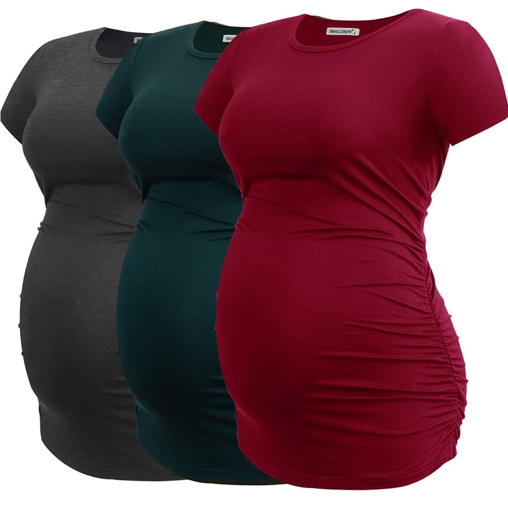 Smallshow Maternity Tops Side Ruched Tunic T-Shirt Size Large
